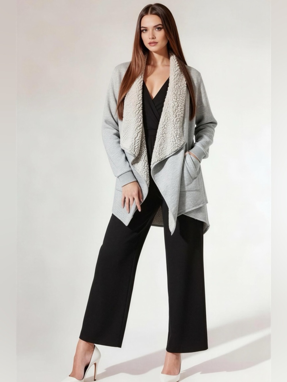 Thread & Supply Monarch Light Gray Sherpa Lined Cardigan